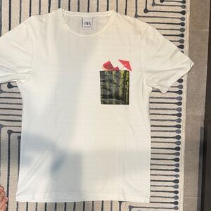 Zara White Tee with Artistic Pocket